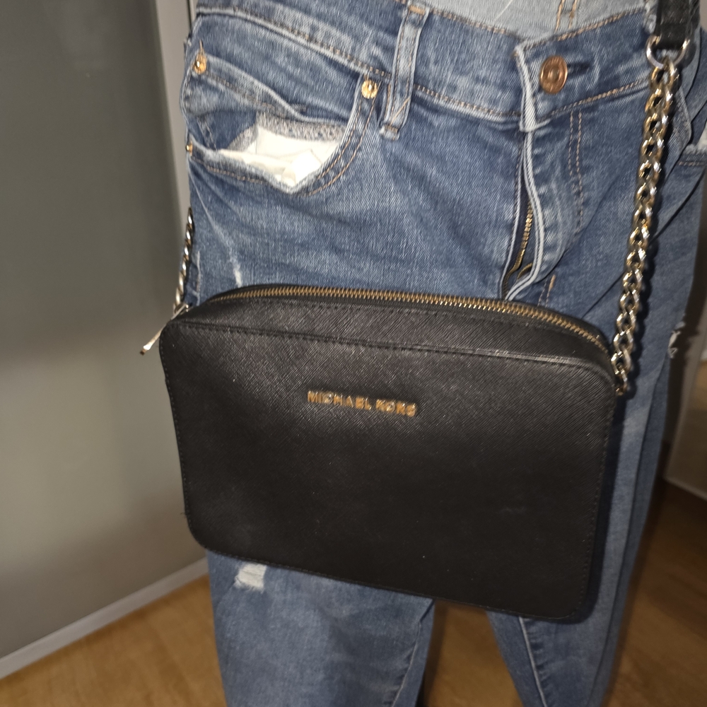 Michael Kors Black Crossbody Bag with Gold Accents